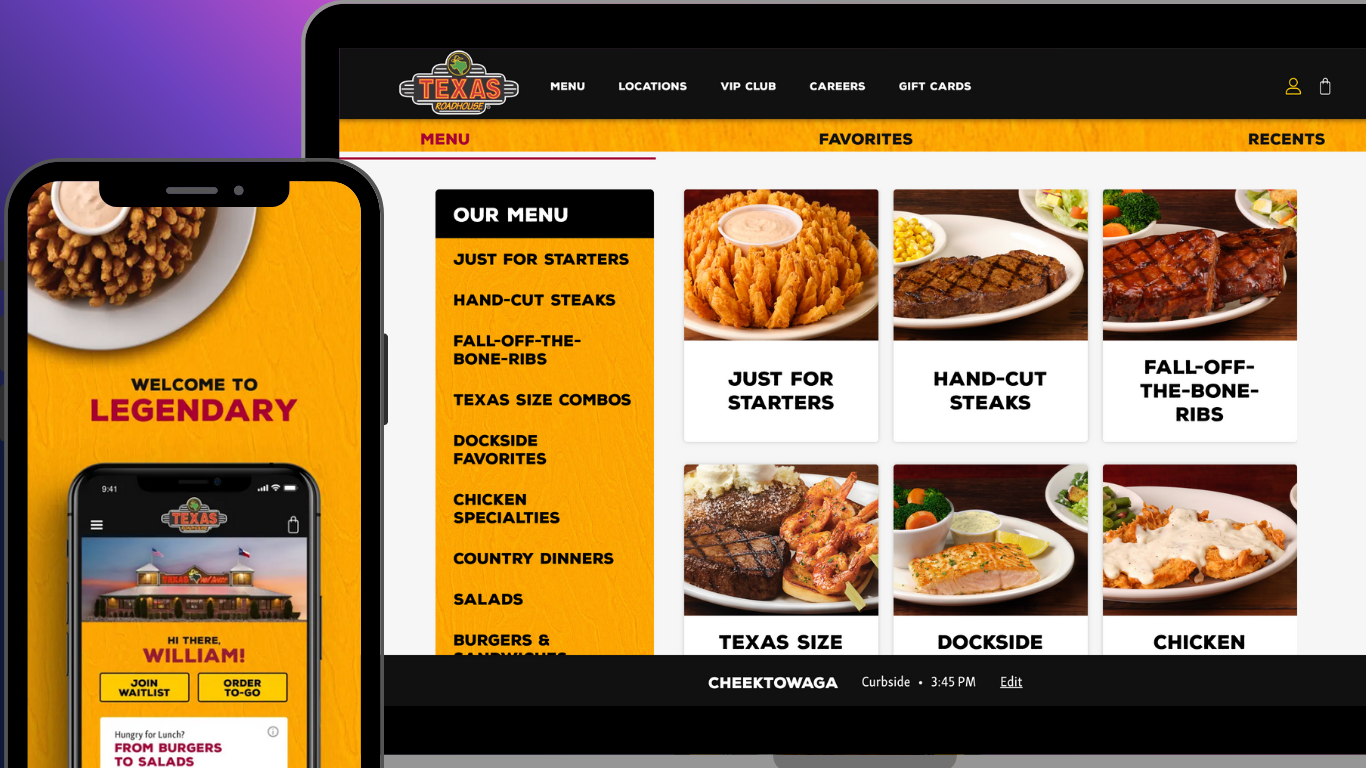 Texas Roadhouse App and Web Screenshots showcasing the final product outcomes